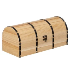 Unfinished Vintage-Style Wooden Treasure Chest Dome Top Leather Bands