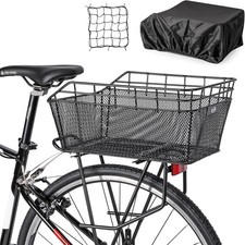 Rear Bike Basket - Bicycle Rear Basket with Cargo Net and Waterproof Cover