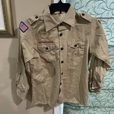 Boy Scout BSA UNIFORM Tan SHIRT Youth Large Long Sleeve J80