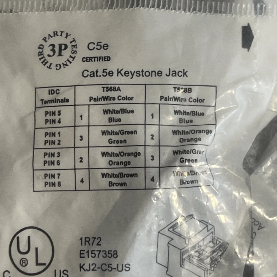 50x RJ45 Network Keystone Jack Cable Wall Adapter Plug Cat5e LAN Plastic Module - Image 4 of 4