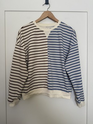 Thread & Supply Boxy Top Womens Sz S Blue Brown Striped Colorblock Coastal Beach