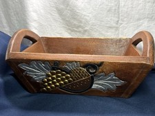 VTG Large Solid Wood Handcrafted Hand carved Fruit Pattern Caddy Cottage Country