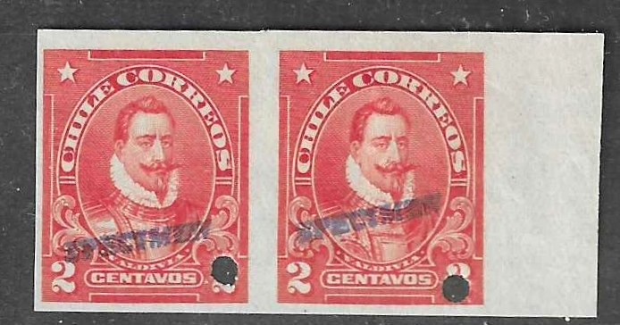 Chile 1911, 2c Valdivia IMPERF PAIR, American Bank Note Co. SPECIMEN ovpt. #99