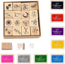 Of 24 Pcs Rubber Stamp and Craft Set 16 Pcs Wooden Rubber Stamps 8 Pcs Pad for
