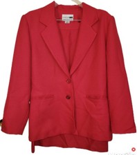 Vintage Leslie Faye Haberdashery Red 2 Pc Business Skirt Suit And Jacket Sz 10