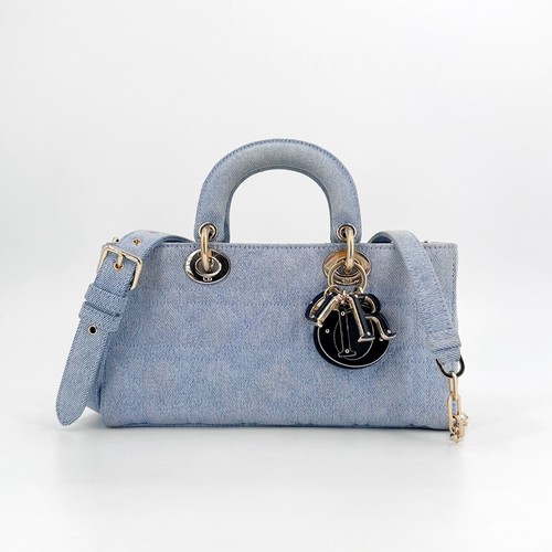 Dior Lady Dior D-Joy Medium Light Blue Denim Top Handle Crossbody Bag Duty Paid