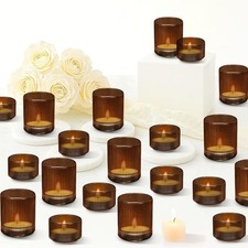 20 Set Amber Votive Candle Holders for Wedding, Glass Tea light Holders Decorat