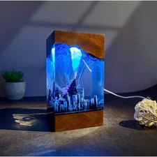 High-class crystal EPOXY RESIN lamp with GODZILA pattern standing city
