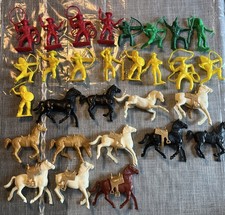 Vintage Lot of 28 Tim Mee- Horses Cowboys Indians Warrior Plastic Figures