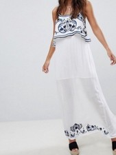 Anthropologie RAGA | Mediterranean Embellished Maxi Dress | M | White & Navy