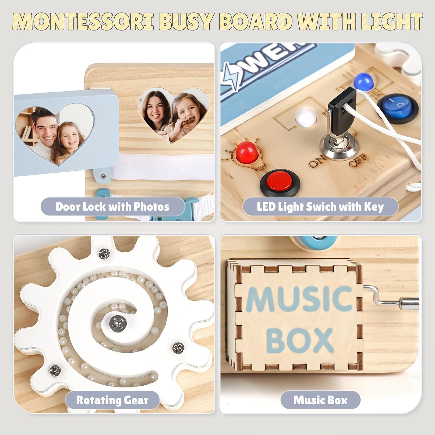 Busy board LED Montessori Joyreal en bois de pin, le cadeau d'anniversaire idéal pour fille et garçon