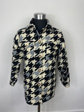Sherpa Style Fleece Houndtooth Shirt - Made in Italy - Black, Grey, Cream - L