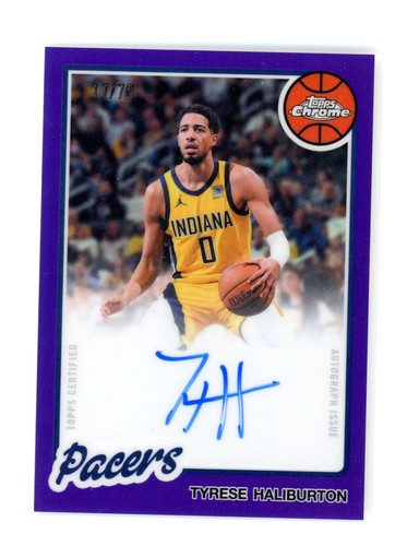2025-26 Topps Chrome Tyrese Haliburton 1980-81 Purple Refractor Auto /75 Pacers