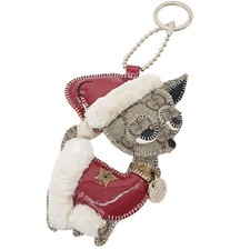 GUCCI Bag Charm Key Ring Guccioli Chihuahua Dog GG Leather Santa
