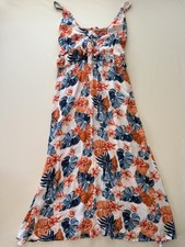 Roxy Tropical Floral Maxi Dress Women’s M White Blue Orange Sleeveless Sundress