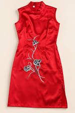 Girls Youth L Red Chinese Qipao Cheongsam Dress Floral Embroidered NWOT