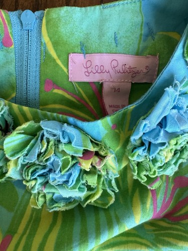 Lilly Pulitzer Girls Size 14 Green Blue Tropical Floral Shift Dress - Picture 4 of 6