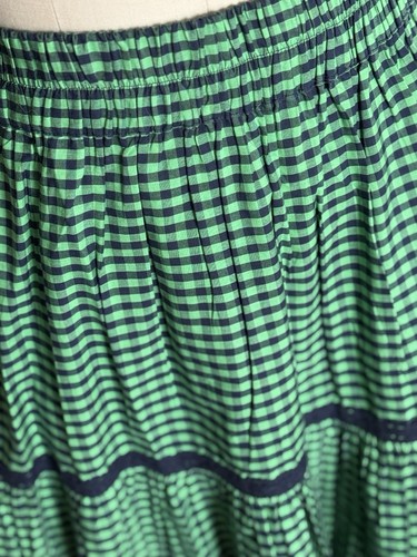 NWT Anthropologie Skirt Maxi Navy, Green Gingham Tiered Size 8 Lace Trim Cotton - Picture 2 of 8