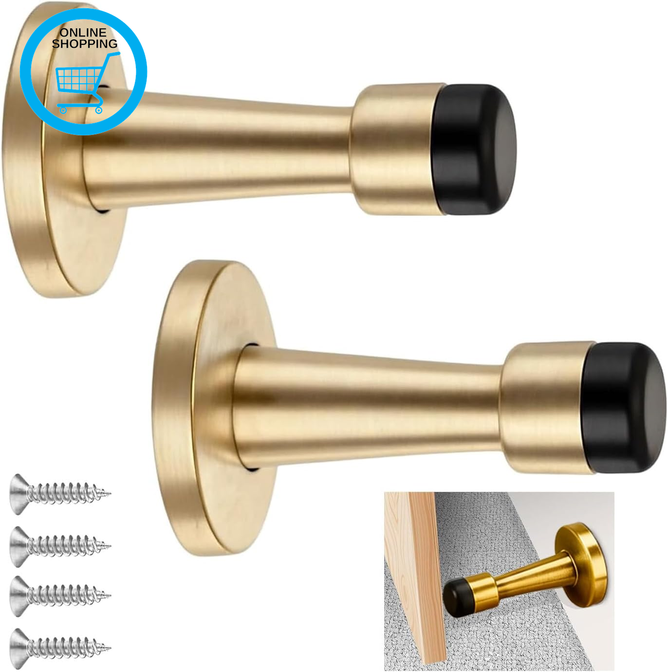 Door Stoppers for Skirtings, 2Pcs Wall Mounted Door Stop with Rubber Anti-Collis
