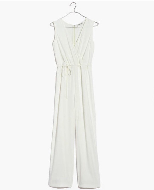 Madewell White Tie Waist Wide Leg Wrap Jumpsuit Size 12