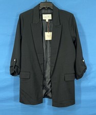 NWT AUTRES FILLES Women's BLACK Stretch BRUSHED TWILL Open-Front JACKET BLAZER M