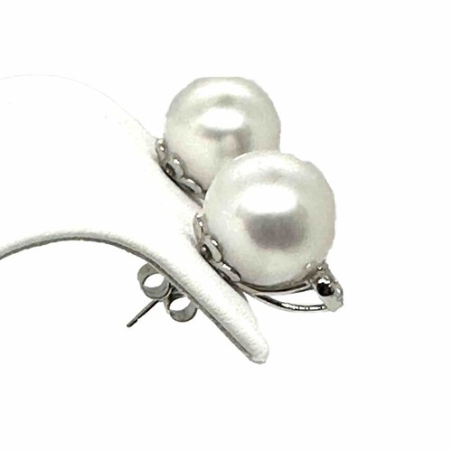 13.5 mm South Sea Pearl and Diamond Bow 18k White Gold Earrings DSL Pearl - Picture 5 of 11