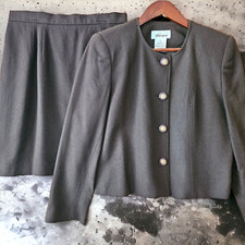 Worthington 2 pc Lined Wool Power Skirt Suit/ Top Size 10P/ Skirt Size 12 Brown