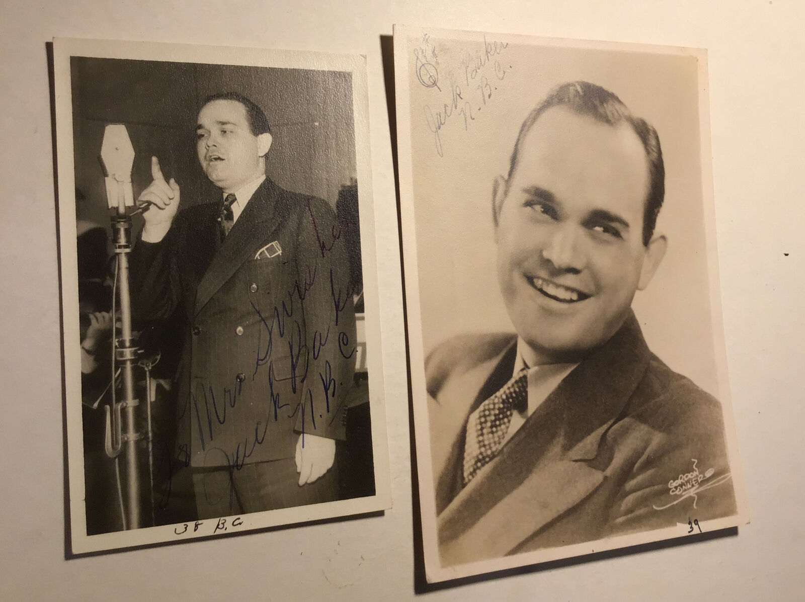 2 Radio Singer Jack Baker Signed AUTOGRAPH Photo 1939 Breakfast