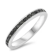 Sterling Silver Stackable Black CZ Eternity Promise Ring Sizes 2 to 12 3mm NEW