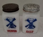 Vintage Hazel Atlas White Milk Glass Dutch Windmill Salt and Pepper Shakers