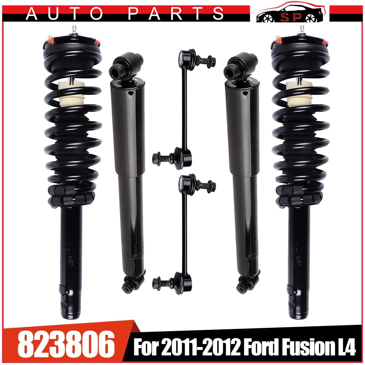 For 2010-2012 Ford Fusion Front Complete Struts & Rear Shocks 