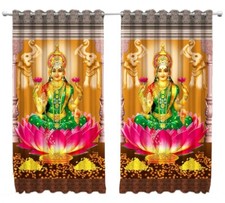 Goddess Laxmi Printed Door Curtains for Pooja Room, Set of 2 Size: 7 x 4 ft 