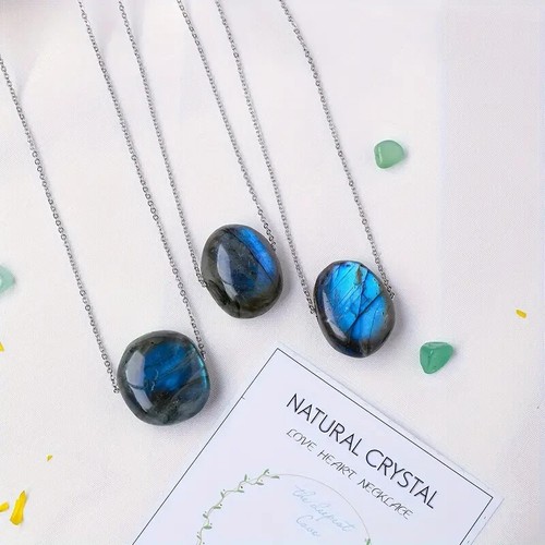 1Pc Vintage Natural Labradorite Pendant Necklace Jewelry Unique Men Women Gift - Picture 6 of 10