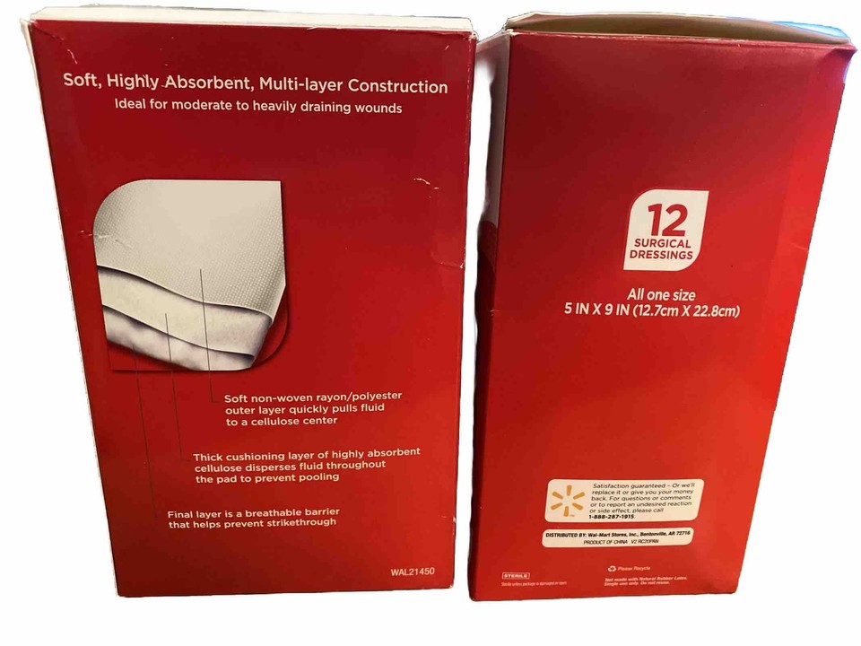 (2) Equate Extra Large Surgical Dressing 12 Pads 5 x 9" Heavy