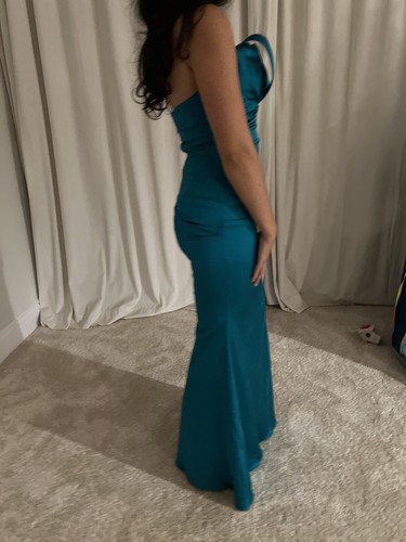 THEIA Evening Gown Dress Size 0 - Teal Structural Strapless Built In Corset - Picture 7 of 8