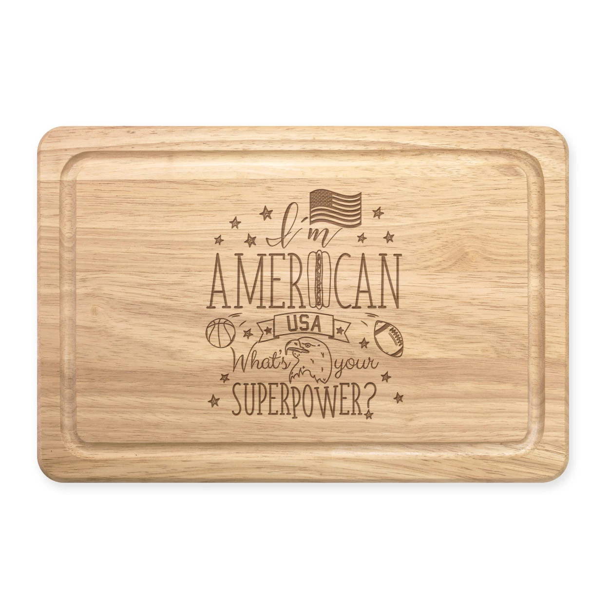 I'M Americano What's Your Superpower Rectangular Wood Cutting Board - USA