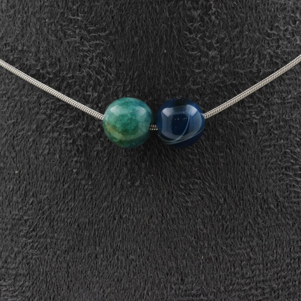 Halskette 2 Perlen Apatit 8 Mm. Kette Aus Edelstahl Halskette Damen,Herren-image