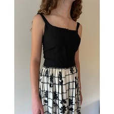 1950s Vintage Black White Linen Maxi Dress  Daisy Check Daisies Print  Size M