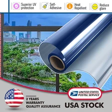 Blue Glass Film Self-Adhesive Office Bedroom Bathroom Home Window Tint