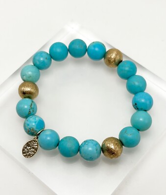 Connie Craig Carroll Turquoise Magnesite & Goldtone Bead Stretch Bracelet - NIB