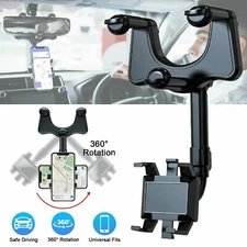 360° Car Phone Holder Rotatable And Retractable Multifunctional Rearview Mirror 