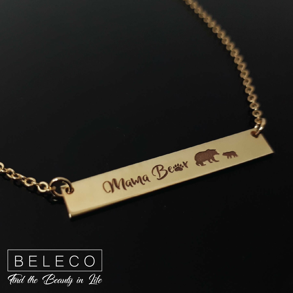 Mama Bear Necklace Gift for Mom Bar Personalized Engraved Jewelry Mother  Gifts