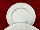 Gibson Set Of 8 Unused White Embossed With Gold Trim Dinner Plates 10 1/4"