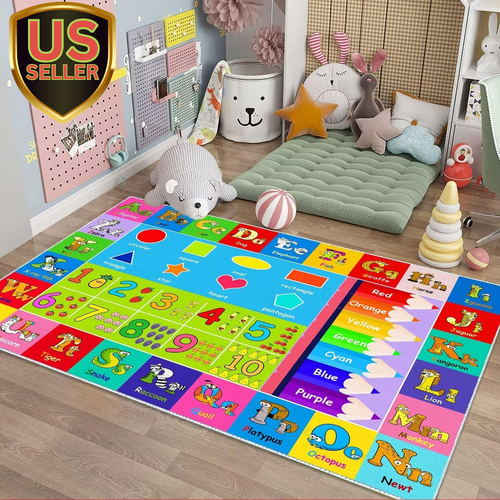 Kids Alphabet Play Game Rug - 5'X7' ABC Numbers and Shapes Educational Learning - Picture 8 of 9