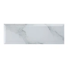 4” x 12” Bevel 3D Edge Super White Calacatta Glass Subway Tile Wall Backsplash