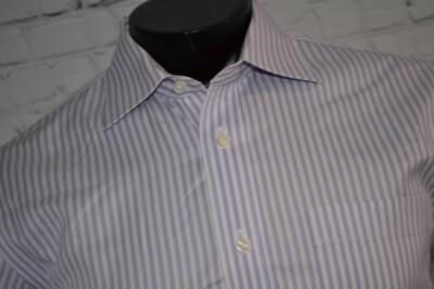 43247-a Neiman Marcus Shirt Trim Fit Purple Striped Cotton Size Large Adult Mens