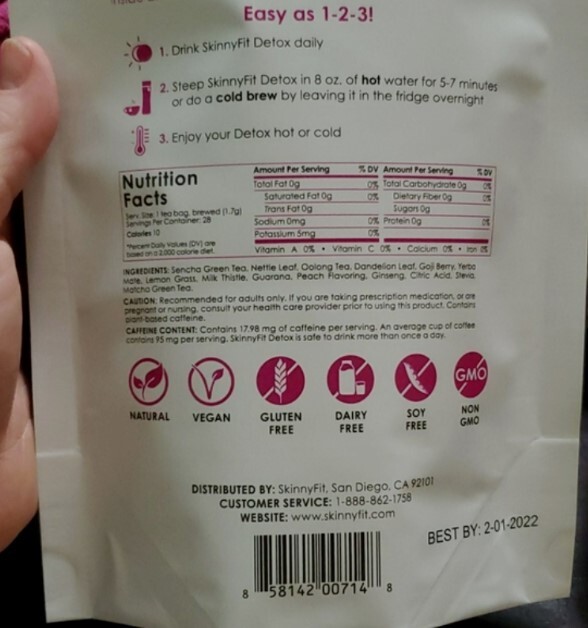 Skinny Fit Detox Superfoods Tea Peach Flavor 28 Count Genuine