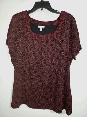 Croft & Barrow Women's  Top Size 2X Black & Red  Square Neck Short Sleeve  Lined