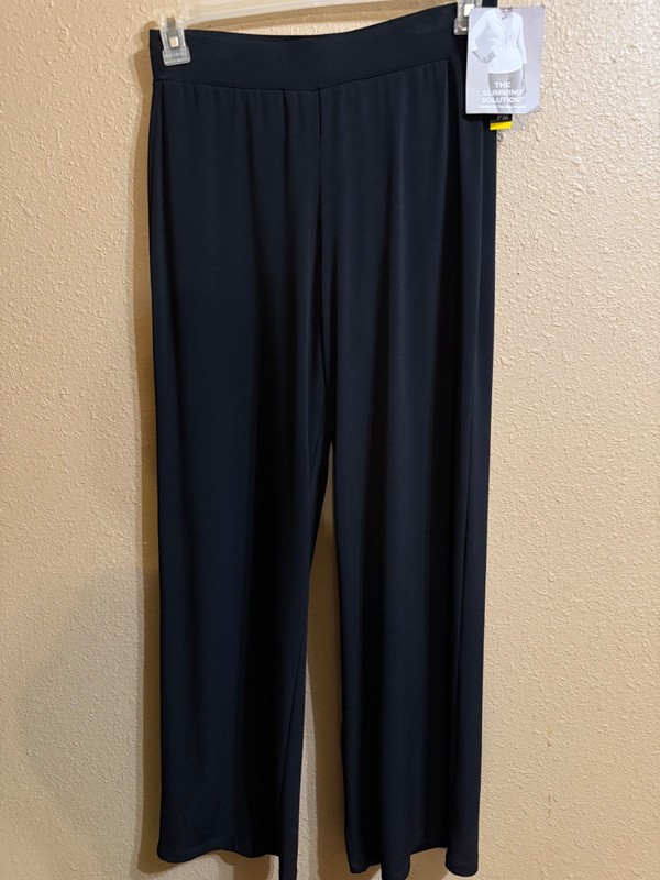 NWT BRIGGS SLIMMING SOLUTION WIDE LEG PALAZZO PANTS MEDIUM PETITE BLACK PULL ON