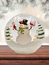 Snowman with Cardinals Crackle Glass Globe - LED Christmas Light Up Glass Hom...